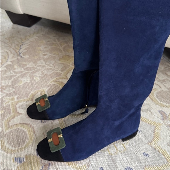 Diane Von Furstenberg Blue Suede Leather Tall Boots Size 7 - Picture 11 of 11